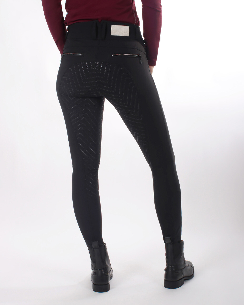 Sort Qhp Ninthe Ridebukser Med Full Grip - Qhp Horseriding