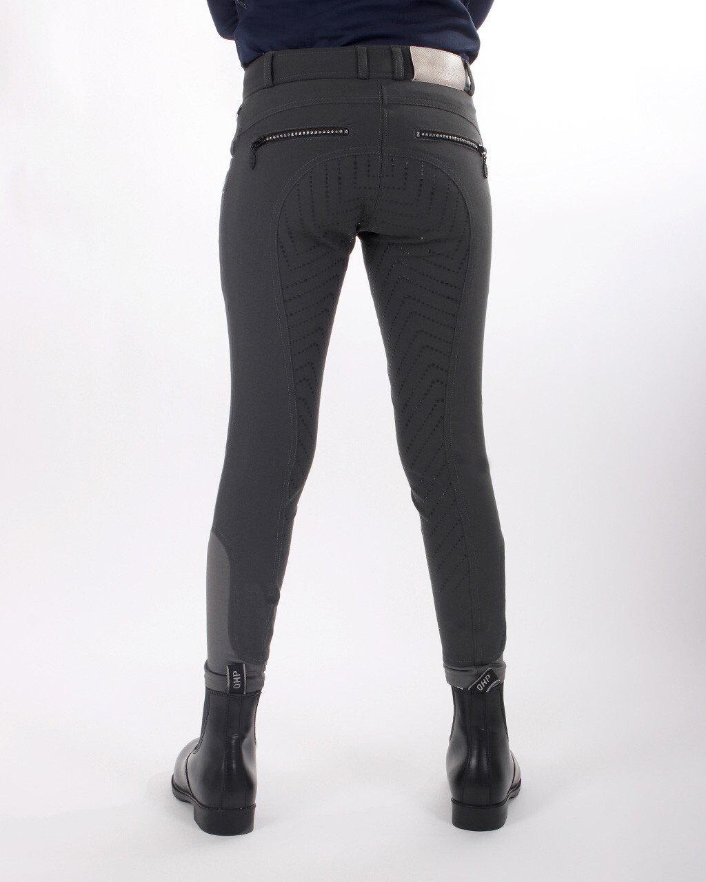 Qhp Ninthe Junior Ridebukser Med Full Grip Grå 128 - Qhp Horseriding