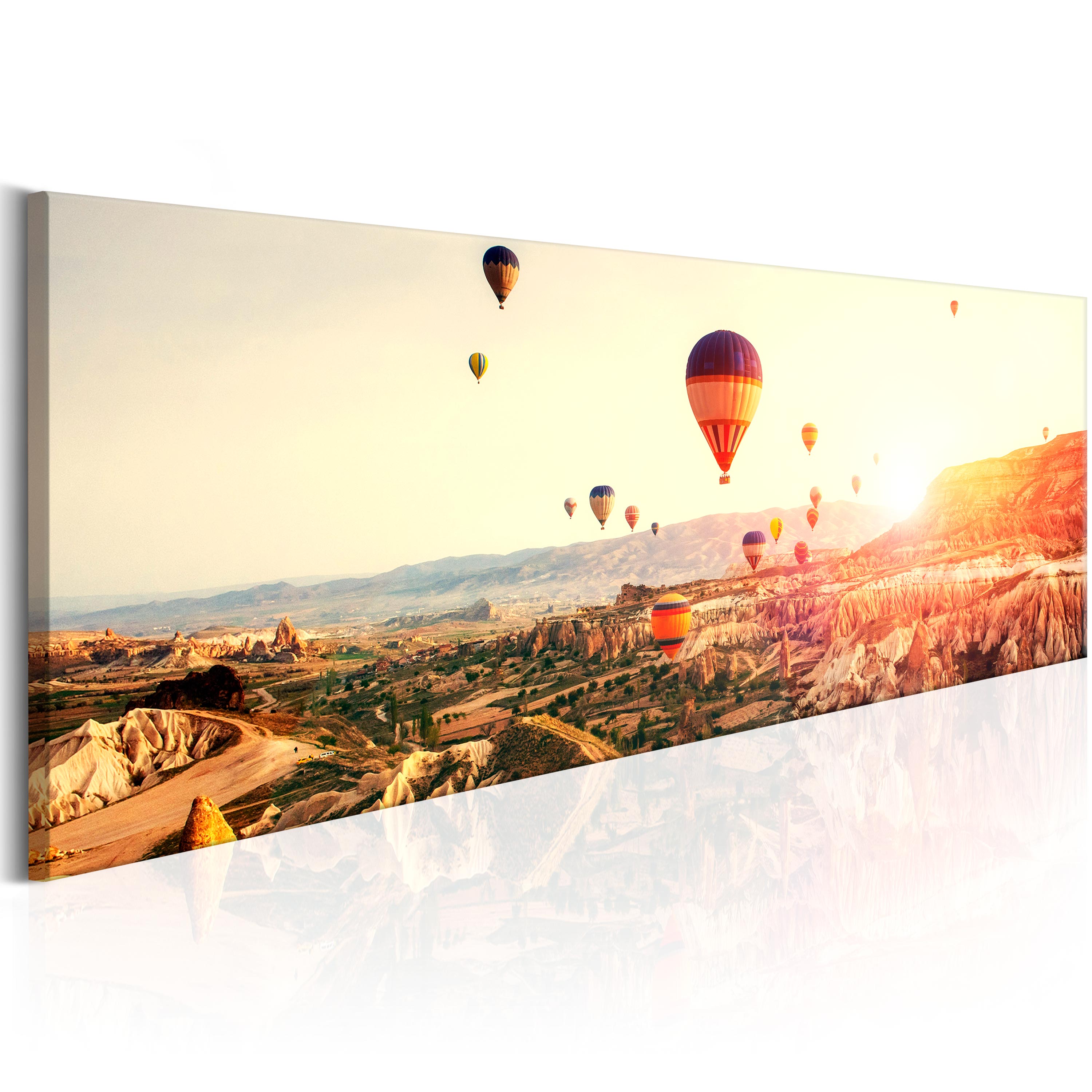 Multifarvet Artgeist Balloon Rides Billede Med Luftballoner Solnedgangen Trykt Lærred Flere Størrelser 120x40 - Artgeist Horseriding  - 5903301938209