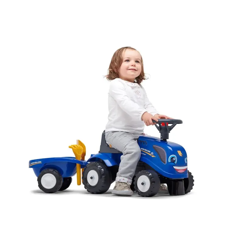 Falk Baby New Holland Ride Traktor Med Trailer Rive Skovl - Falk Horseriding  - 3016200028031
