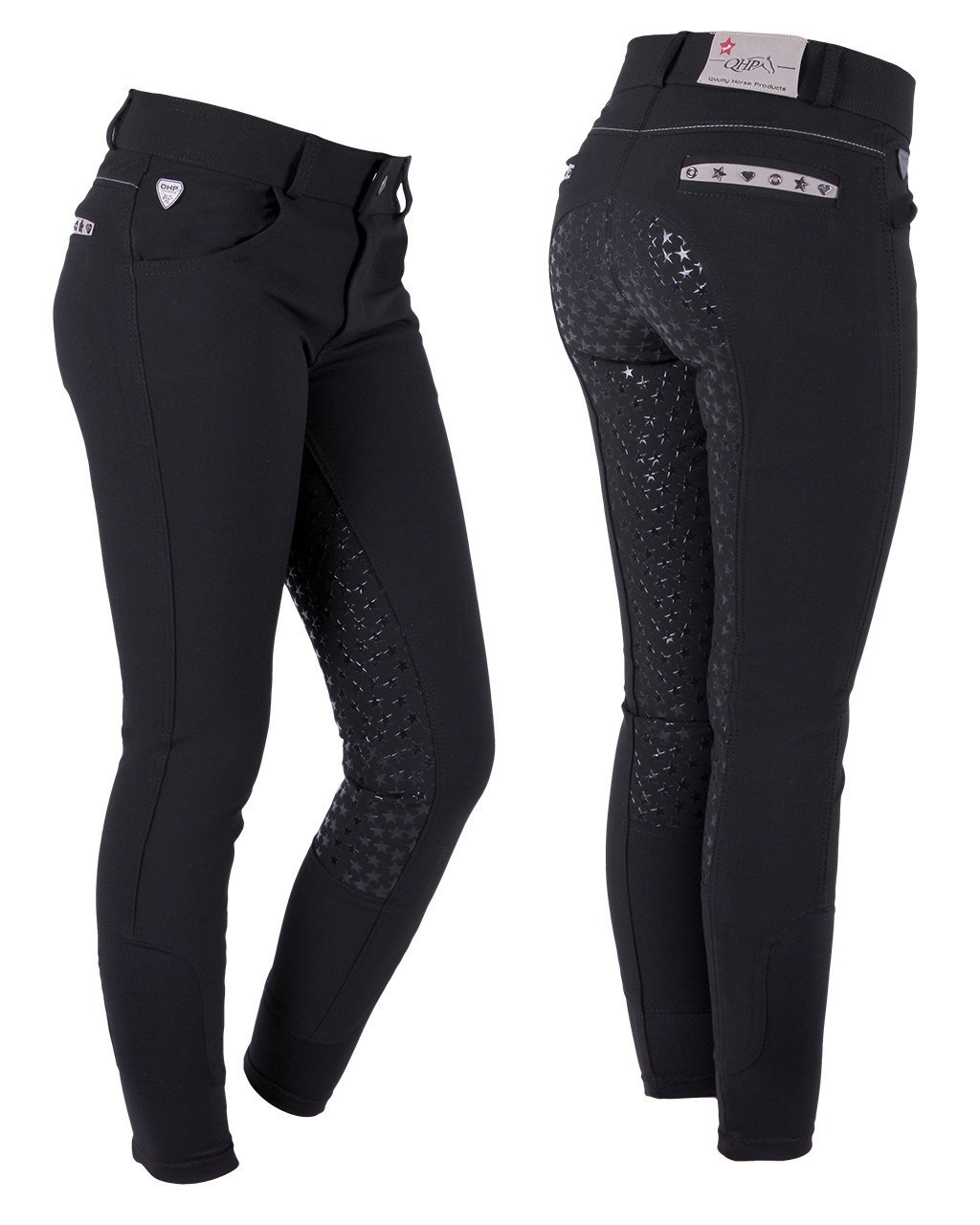 Sort Qhp Lara Ridebukser Full Grip 176 - Qhp Horseriding