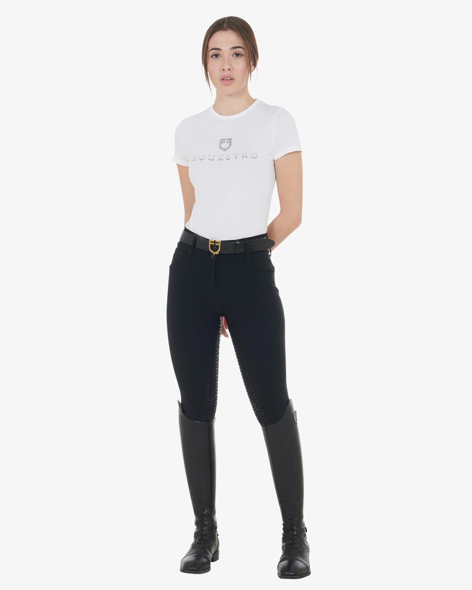 Sort Equestro Dame Ridebukser Full Gripp Højtaljet - Equestro Horseriding  - 8051360686023