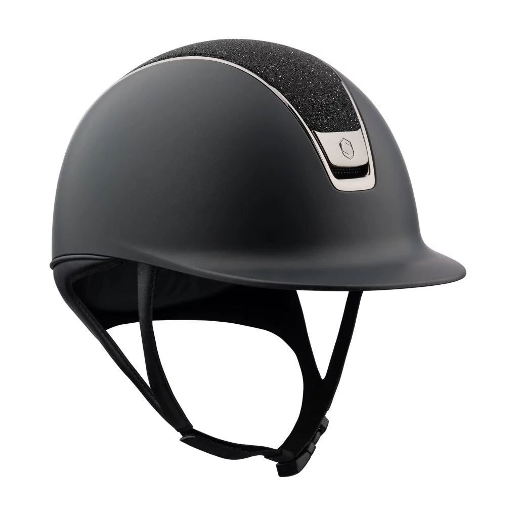 Sort Samshield Ridehjelm Regular Shadowmatt Crystal Fabric Black Black Chrome - Samshield Horseriding