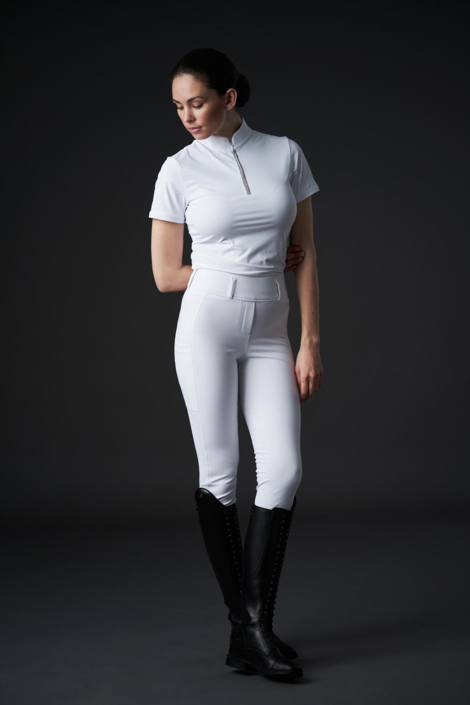 Hvid Catago Dame Ridebukser River Tights Med Bæltestropper Fullgrip White White - Catago Horseriding  - 5701883448532